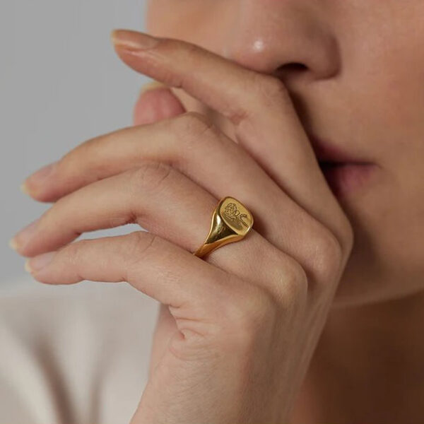Bague fleur Rose Gravé – Image 2