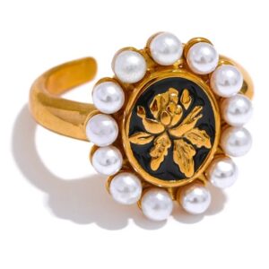 Bague fleur Rose Perlé