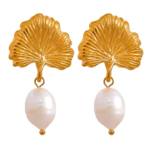 Boucle d'oreille fleur Perle Biloba